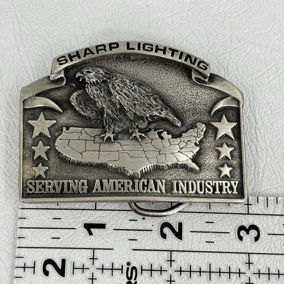 Vintage 1981 Bergamot Brass Works Belt Buckle Sharp Lighting Eagle USA Stars - Picture 5 of 5